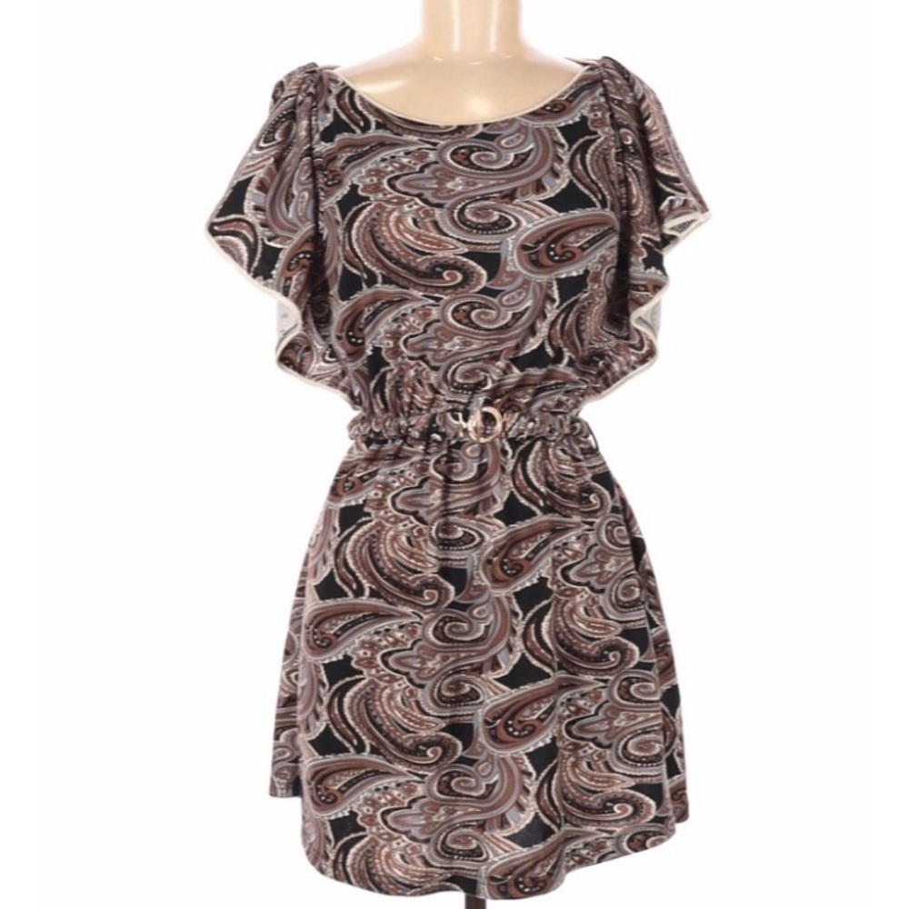 Angel Eye Paisley Brown Black Belted Tunic Dress M